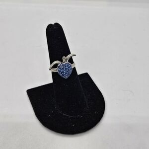 silver tone blue rhinestone sea turtle adjustable ring